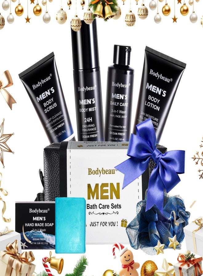 Bodybeau مجموعة هدايا سبا الجسم والاستحمام للرجال من بوديبو - مجموعة من 7 قطع تتضمن غسولًا يوميًا 3 في 1، وصابونًا مصنوعًا يدويًا 2 في 1، وحقيبة سفر - هدايا عيد الأب/عيد الميلاد/عيد الميلاد للأب، الزوج، الابن من العائلة - Image 2